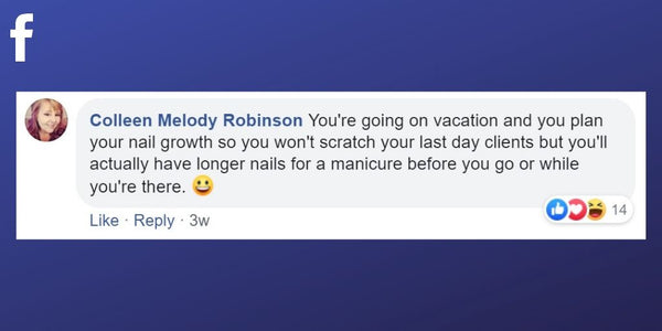 Facebook post from Colleen Melody Robinson about manicures when you are a massage therapist