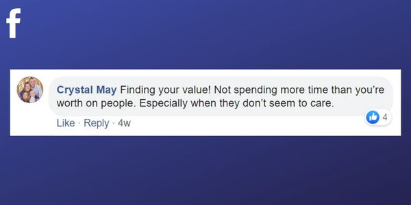Facebook post from Crystal May about finding your value