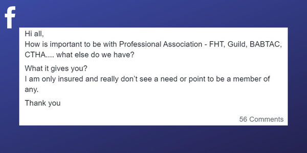 Facebook post sparking a debate about whether as a massage therapist you need to belong to a professional association