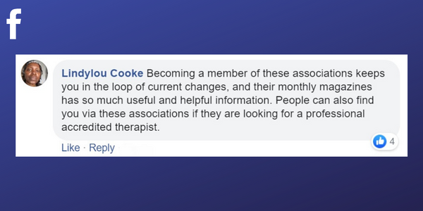 Facebook post from Lindylou Cooke about the benefits of belonging to a professional association