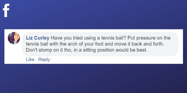 Facebook post from Liz Curley about using a tennis ball to relieve pain