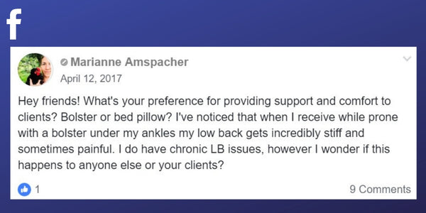 Facebook post from Marianne Amspacher about lower back pain.