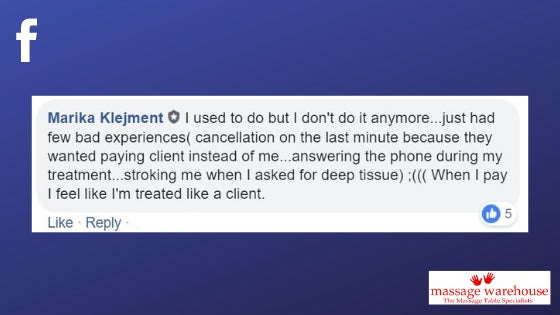 Bad experiences with massage swaps comment from Facebook from Marika Klejment