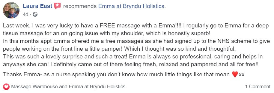 Laura's review for the #MassageTherapistsTogether Campaign