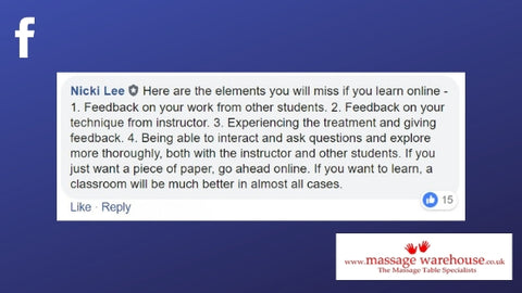 Facebook comment about online training from Nicki Lee 