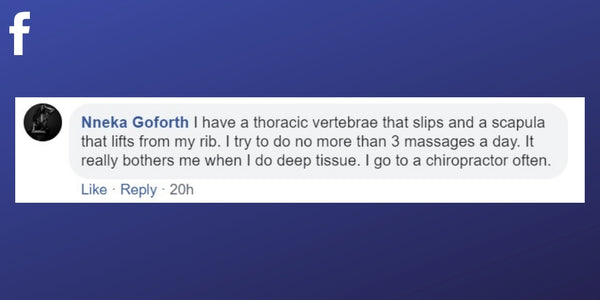 Facebook post from Nneka Goforth about pain in the scapula