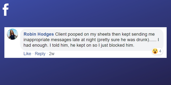 Facebook post from Robin Hodges about a disrespectful client