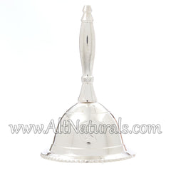 Front-facing picture of an aluminum chime bell with a slender handle. A watermark covers the bottom of the bell and reads: www.AltNaturals.com
