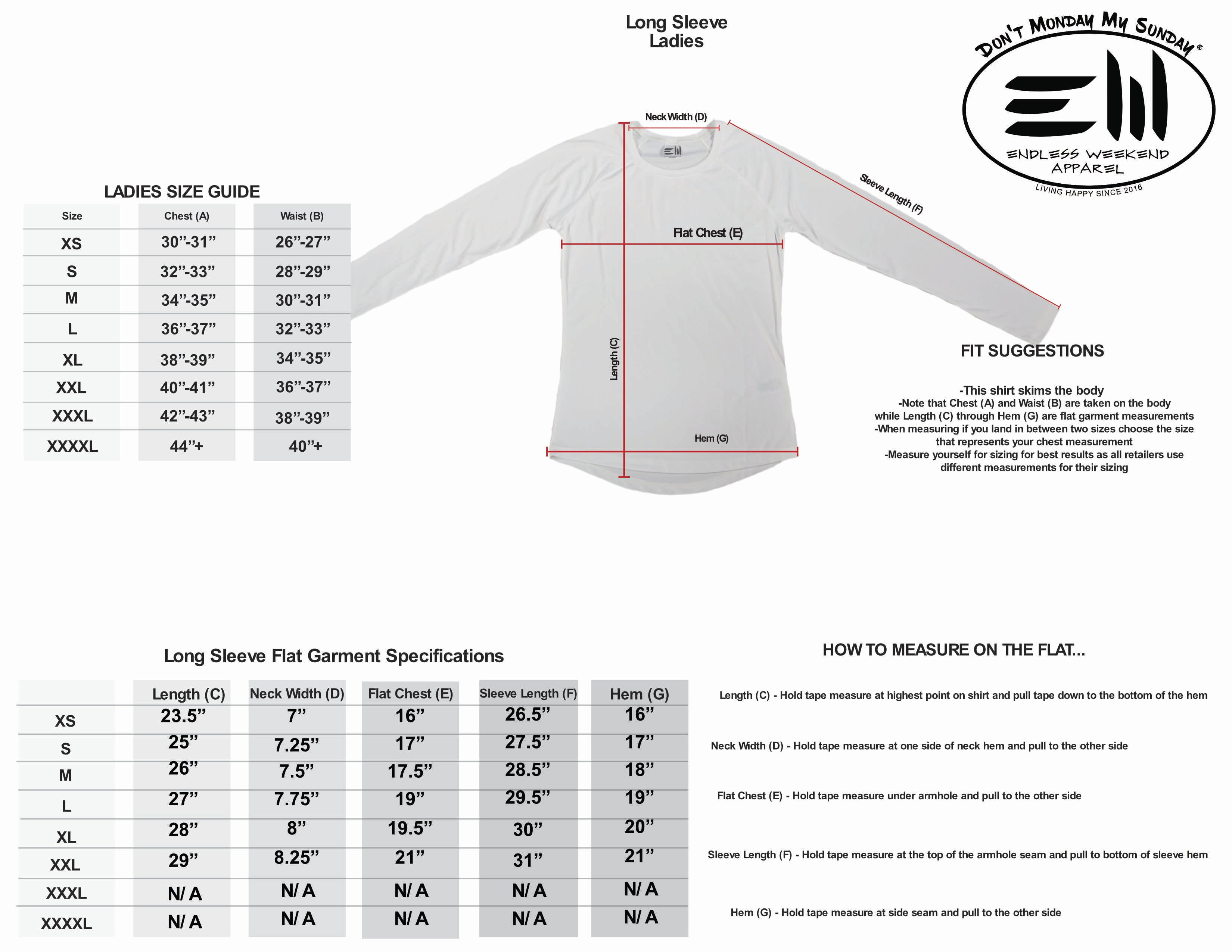 Long Sleeve Size Chart