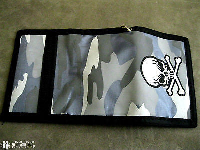 GRAY GREY  CAMO SKULL CROSSBONES Wallet Unisex Men's 4.5" x 3" W-New!