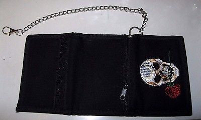 Black with Skull and Crossbones Wallet Unisex Men's 4.5" x 3" W-New in Package!2