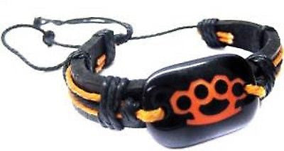 PUNK GOTH MENS WOMEN'S VINTAGE ORANGE KNUCKLES BLACK LEATHER BRACELET-NEW!