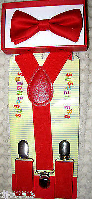 Black Kid's Boys Girls Y-Style Back Adjustable Bow Tie & Blue Kid suspenders-New
