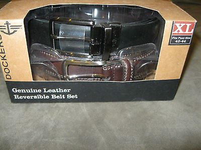 DOCKERS Leather Soft-Touch Leather Two Belt Lot Black & Brown Belts -XLarge-New!