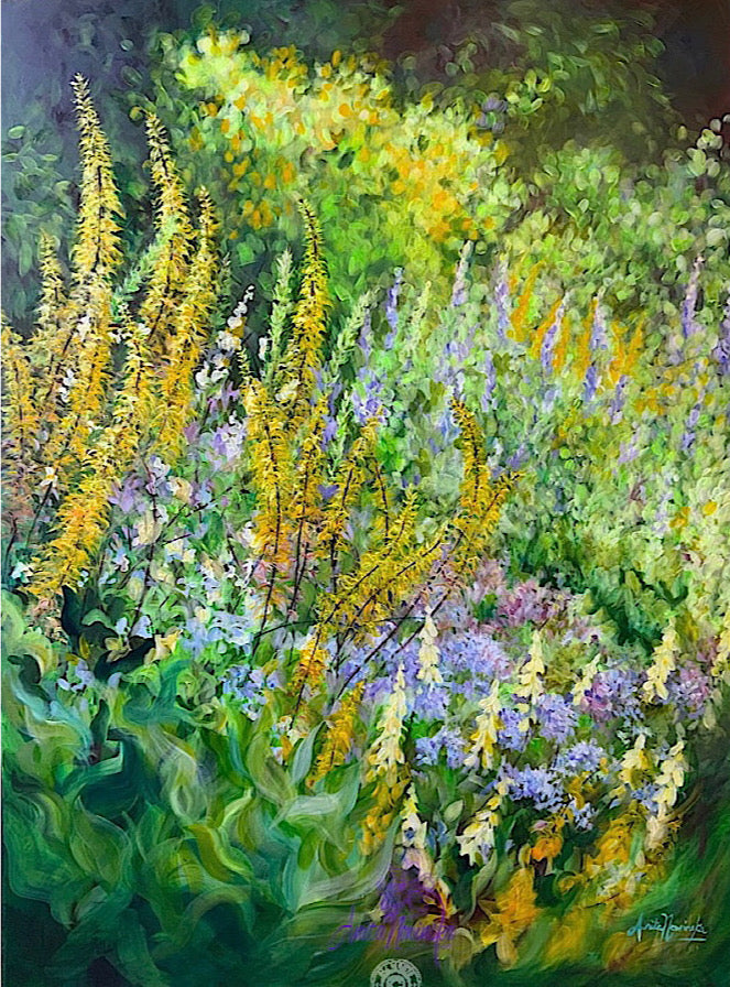 big garden painting with Ligularia- Unbound by Anita Nowinska