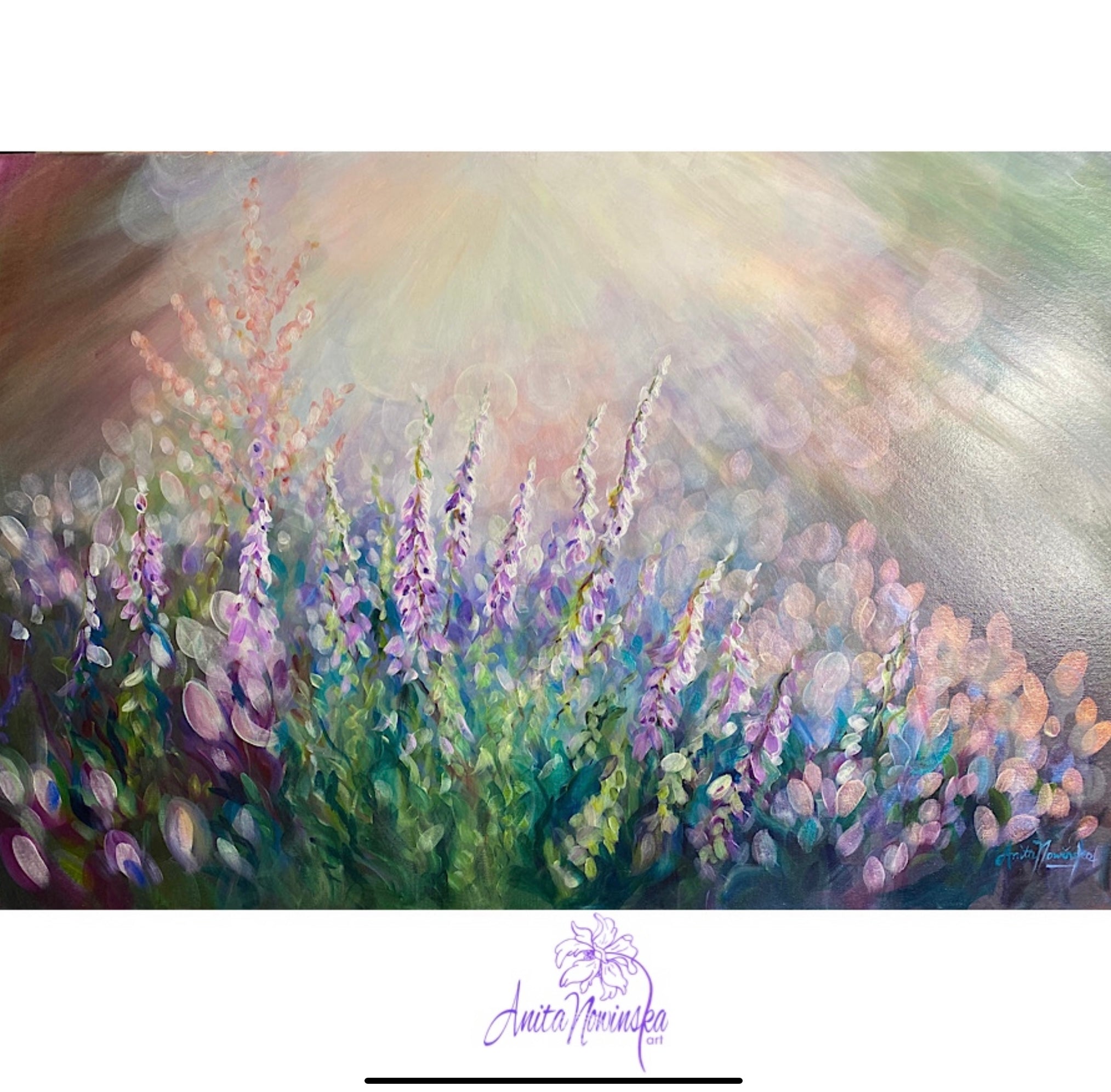 dappled sunlight on Heather-flower painting by Anita Nowinska