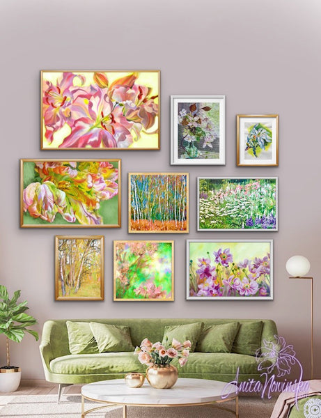 Spring colours gallery wall for living room decor