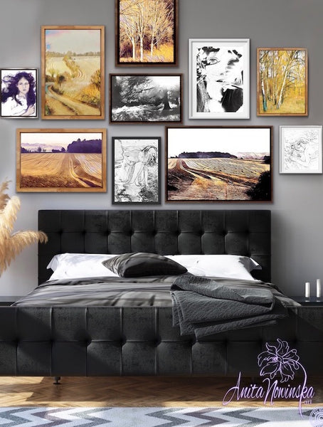 bedroom gallery wall in earth tones by anita nowinska