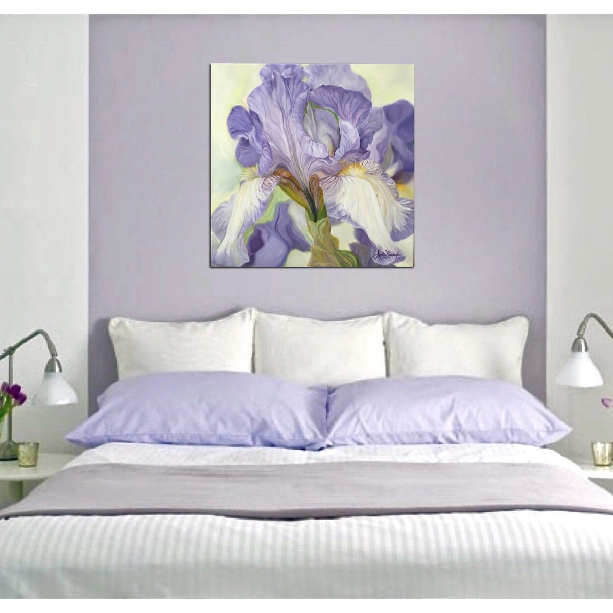 Patience- Lilac & cream Iris Flower painting original oil on canvas ...