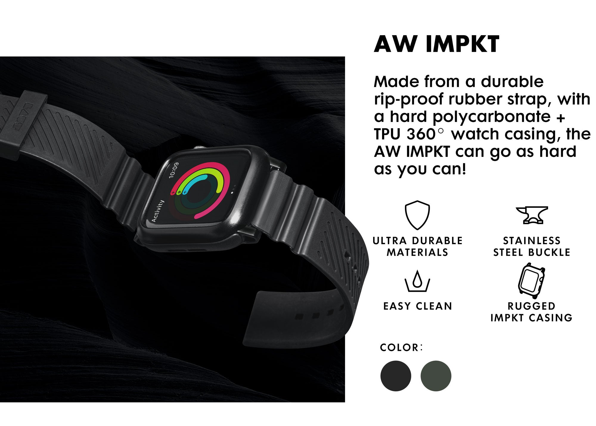 LAUT AW IMPKT for Apple Watch - built to do one thing, and one thing only - survive. Made from a durable rip-proof rubber strap, with a 360° hard polycarbonate and TPU watch casing, the AW IMPKT can go as hard as you can!