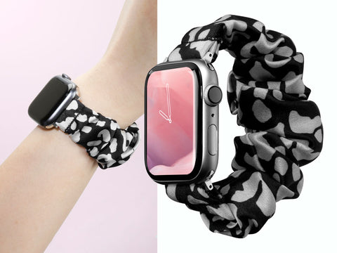 black and white apple watch strap scrunchie