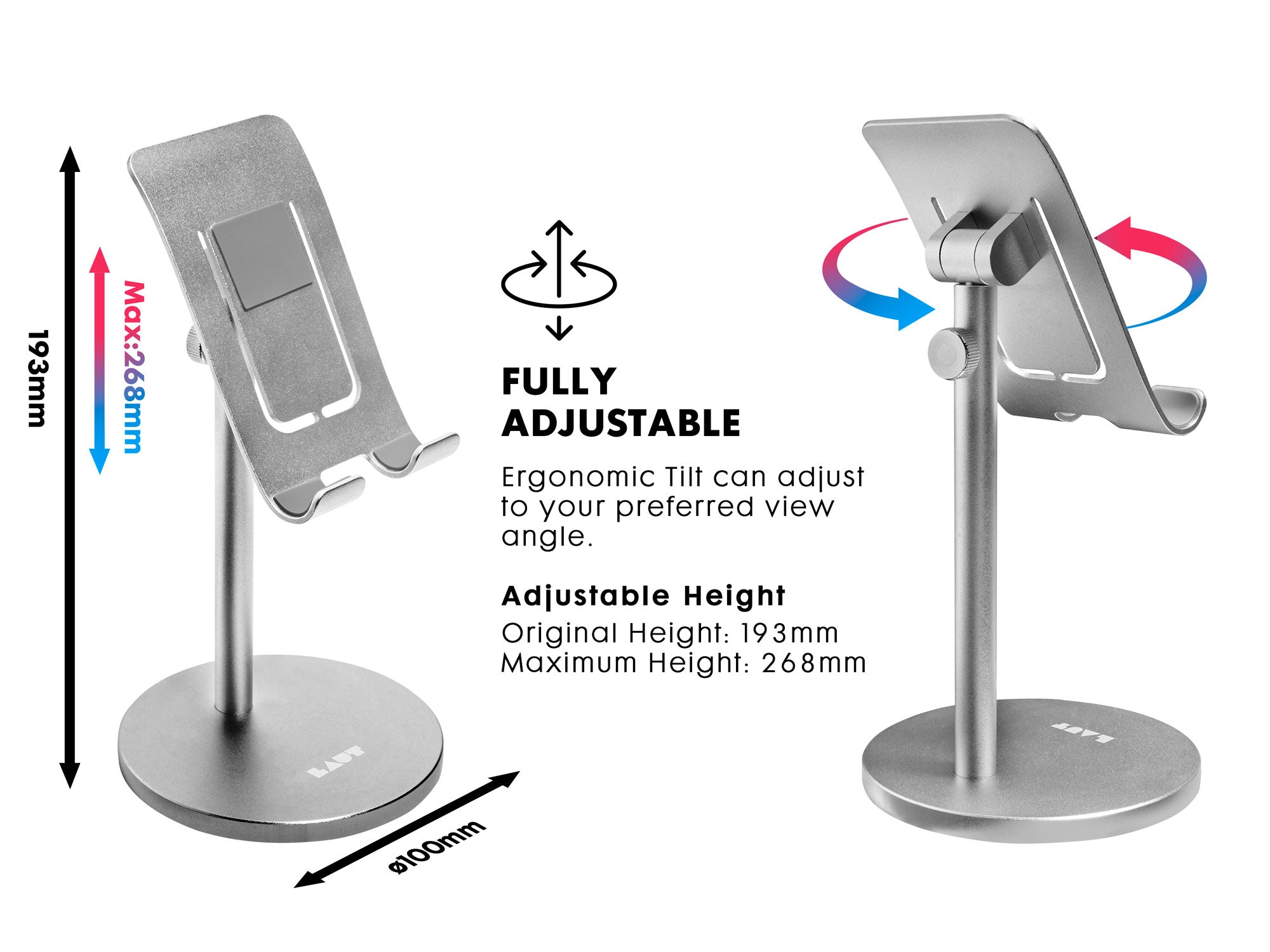 LAUT Free Stand Cell Phone Stand, Adjustable Phone Holder Stand for Desk, Universal Desktop Stand Tablet Stand