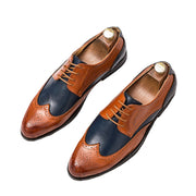 Color block British men's small leather shoes, leather upper, Brock carving, retro leisure tie, Youth Large