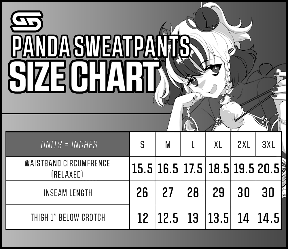Sweatpants size chart