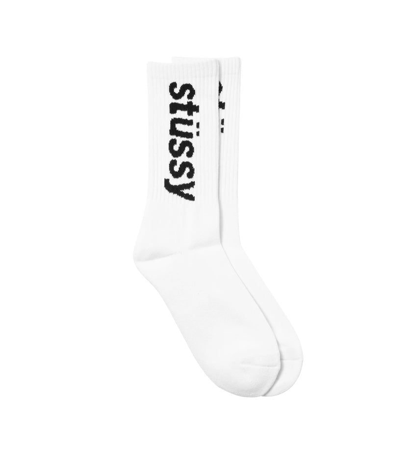 Helvetica Jacquard Crew Socks (White)