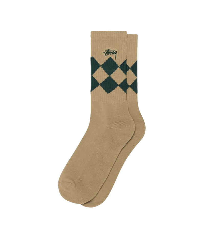 Argyle Jacquard Crew Socks (Beige)