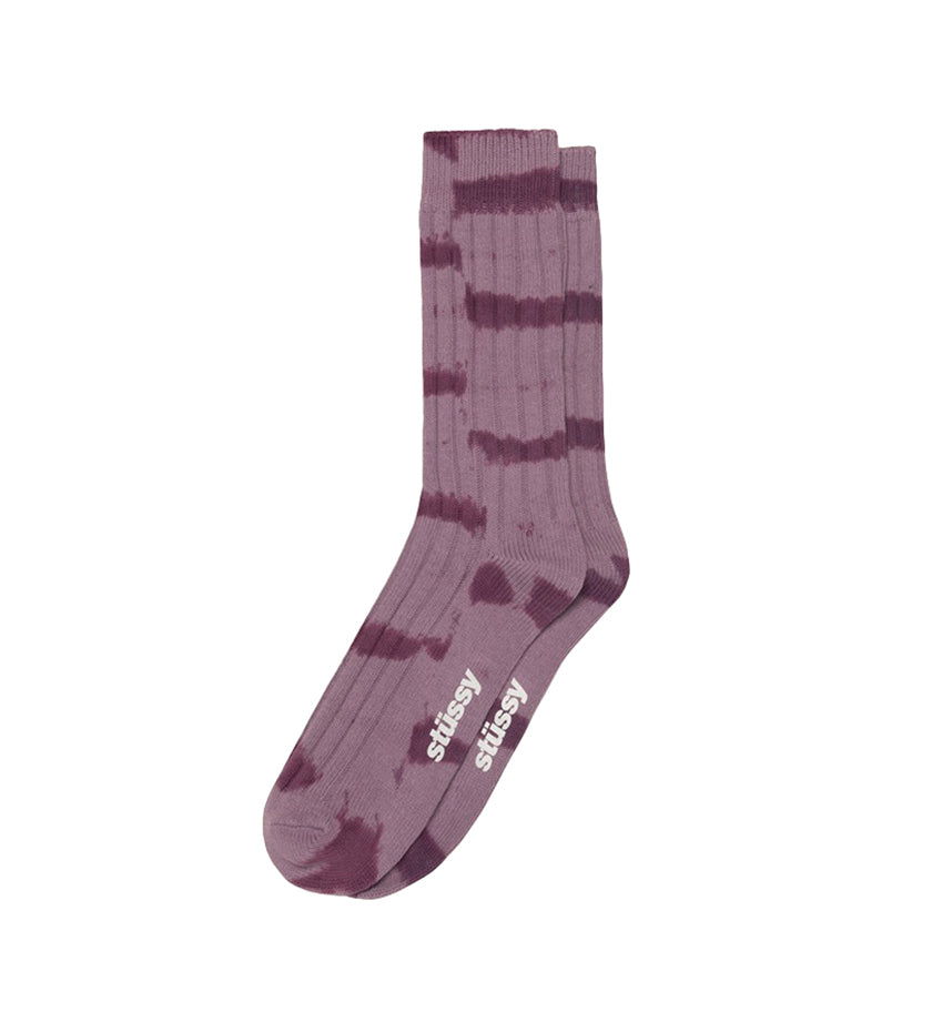 Dyed Stripe Ribbed Crew Socks (Lavender)