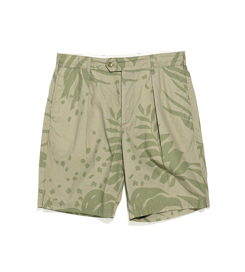 Sunset Short (Khaki / Olive Leaf Print Cotton Poplin)