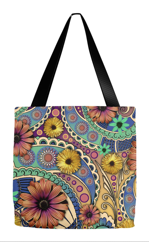 Colorful Daisy Paisley Art Tote Bag - Petals and Paisley – Fusion Idol Arts