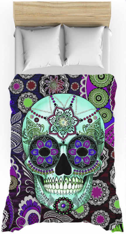 Purple Paisley Sugar Skull Duvet Cover Sugar Skull Sombrero