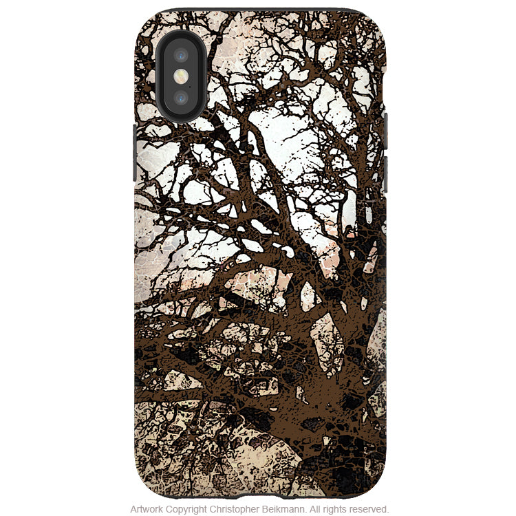 Autumn Moonlit Night - iPhone X / XS / XS Max / XR Tough Case - Dual Layer Protection for Apple iPhone 10 - Tan Tree Abstract Art Case