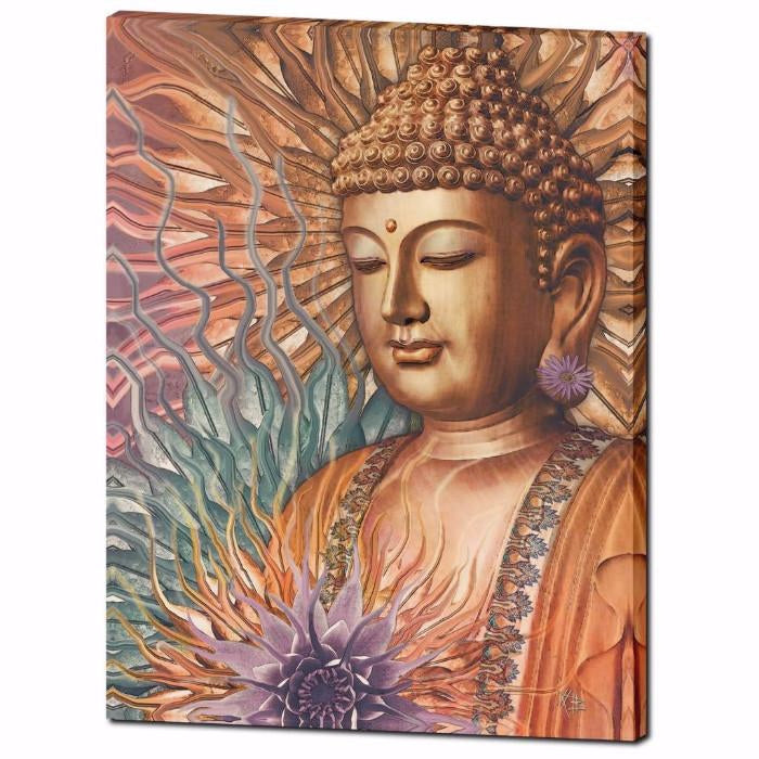 Buddha Floral Canvas - Orange, Teal and Lavender Zen Buddha Wall Art ...