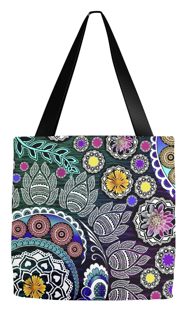 Paisley Pink, Blue and Purple Modern Floral Tote Bag - Frilly