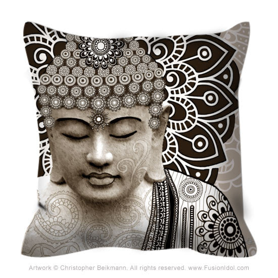 Tan Paisley Buddha - Square Canvas Art Print for Zen Decor