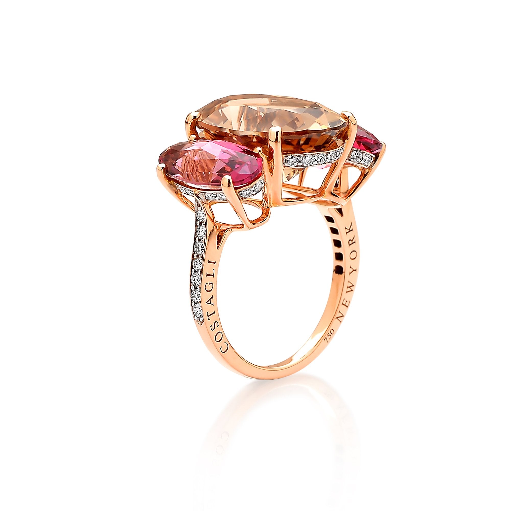 18kt Gold Champagne and Pink Tourmaline Ring with Diamonds