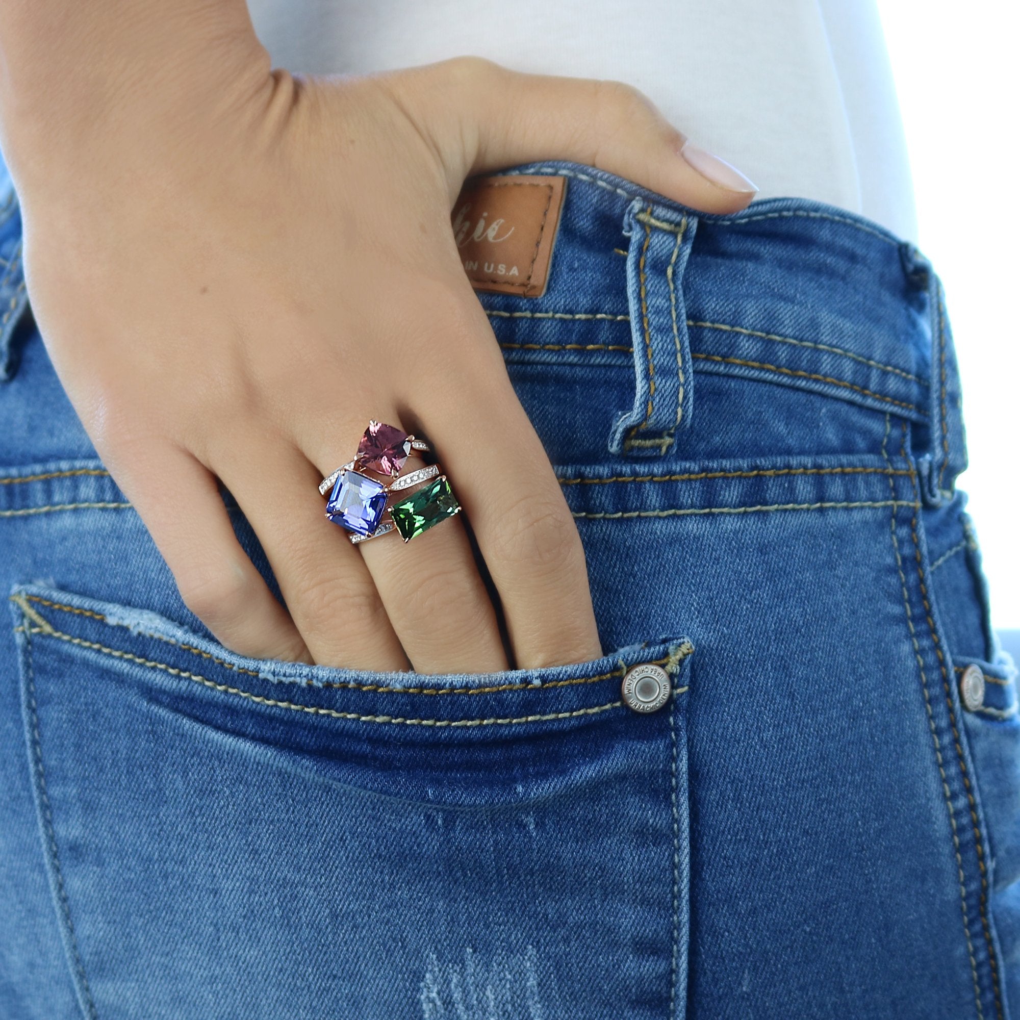 18kt Gold Rhodolite Pink Garnet Ring with Diamonds