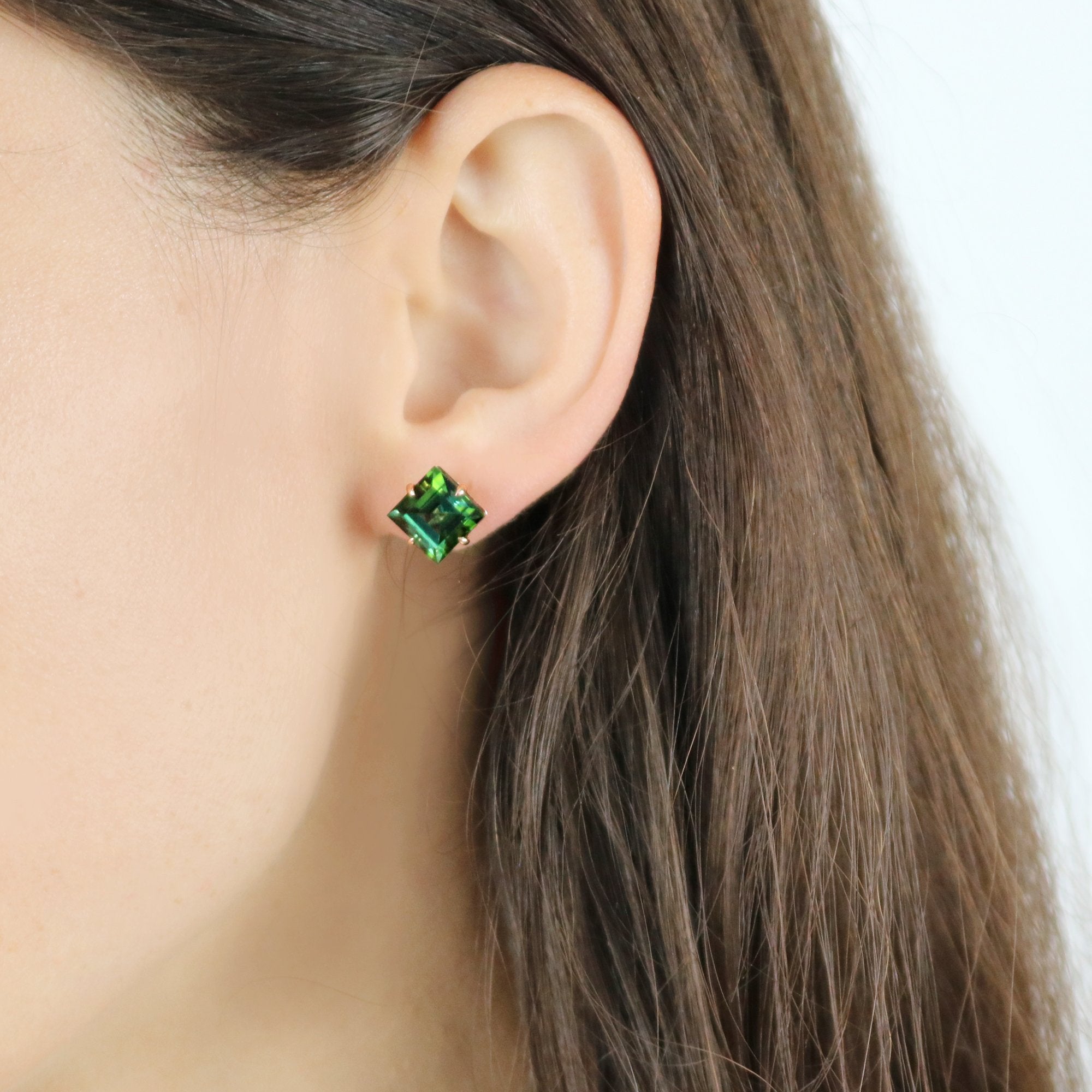 18kt Rose Gold Green Tourmaline Studs