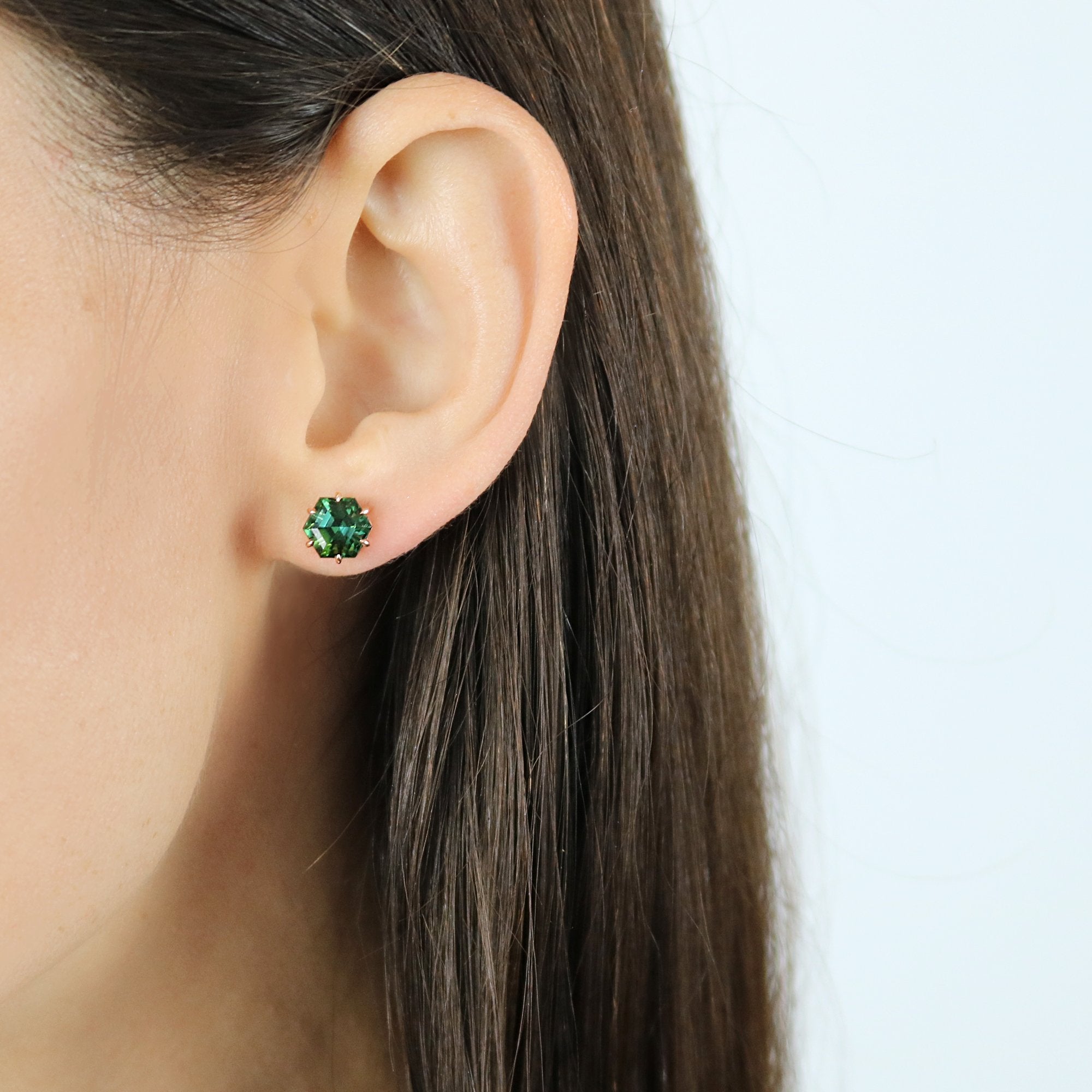 18kt Rose Gold Green Tourmaline Studs, petite