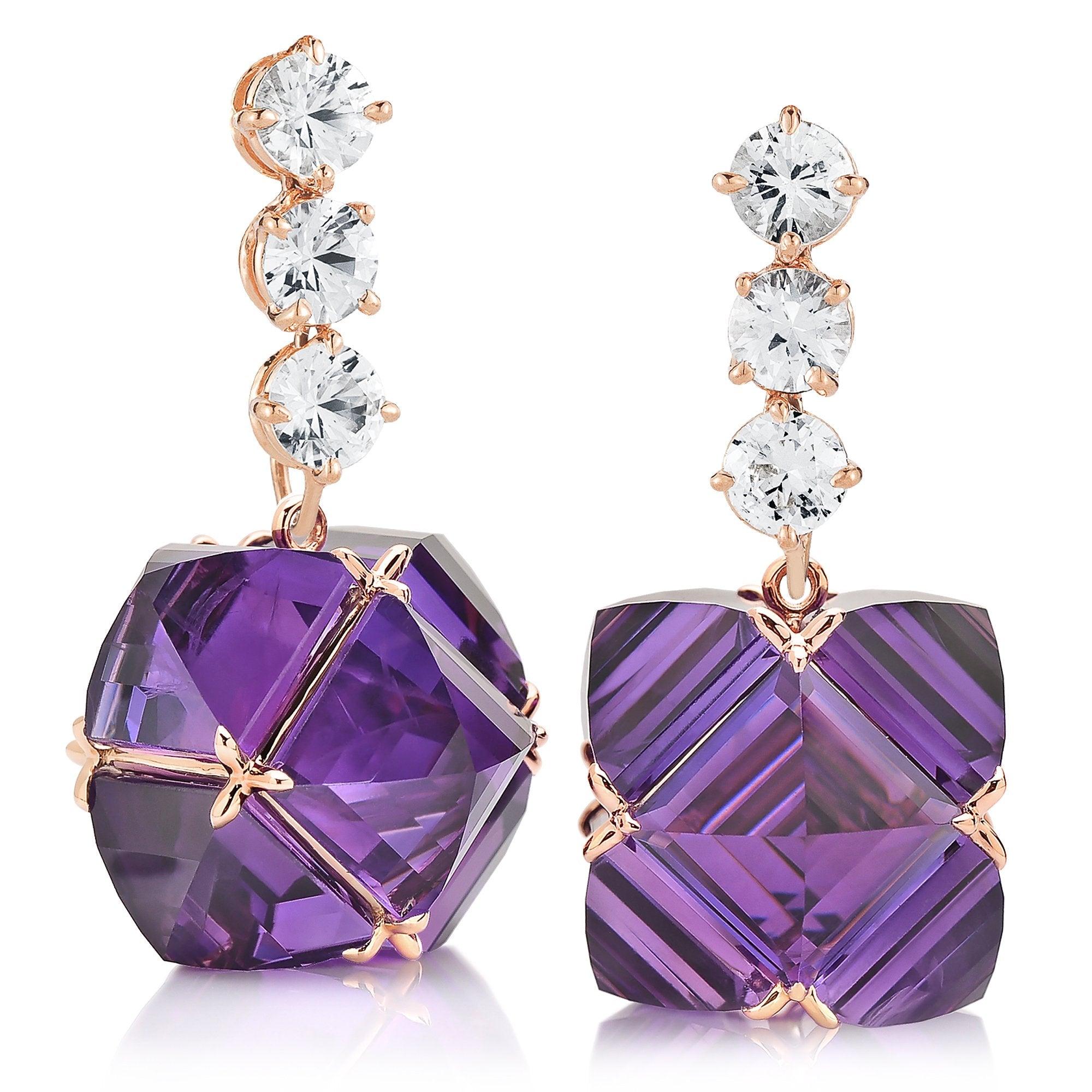 Rose Gold White Sapphire and Amethyst Very PC  Earrings, Grande