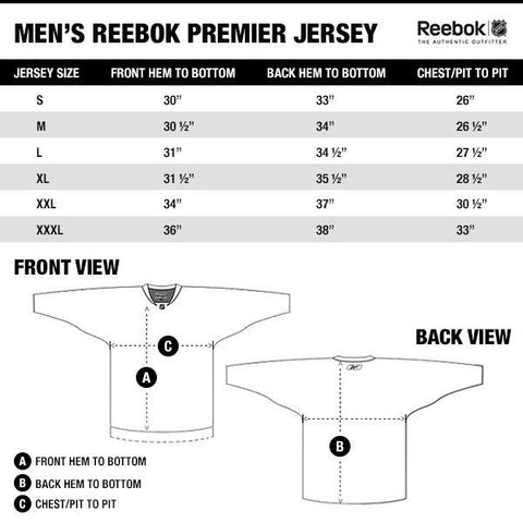 reebok jerseys size chart