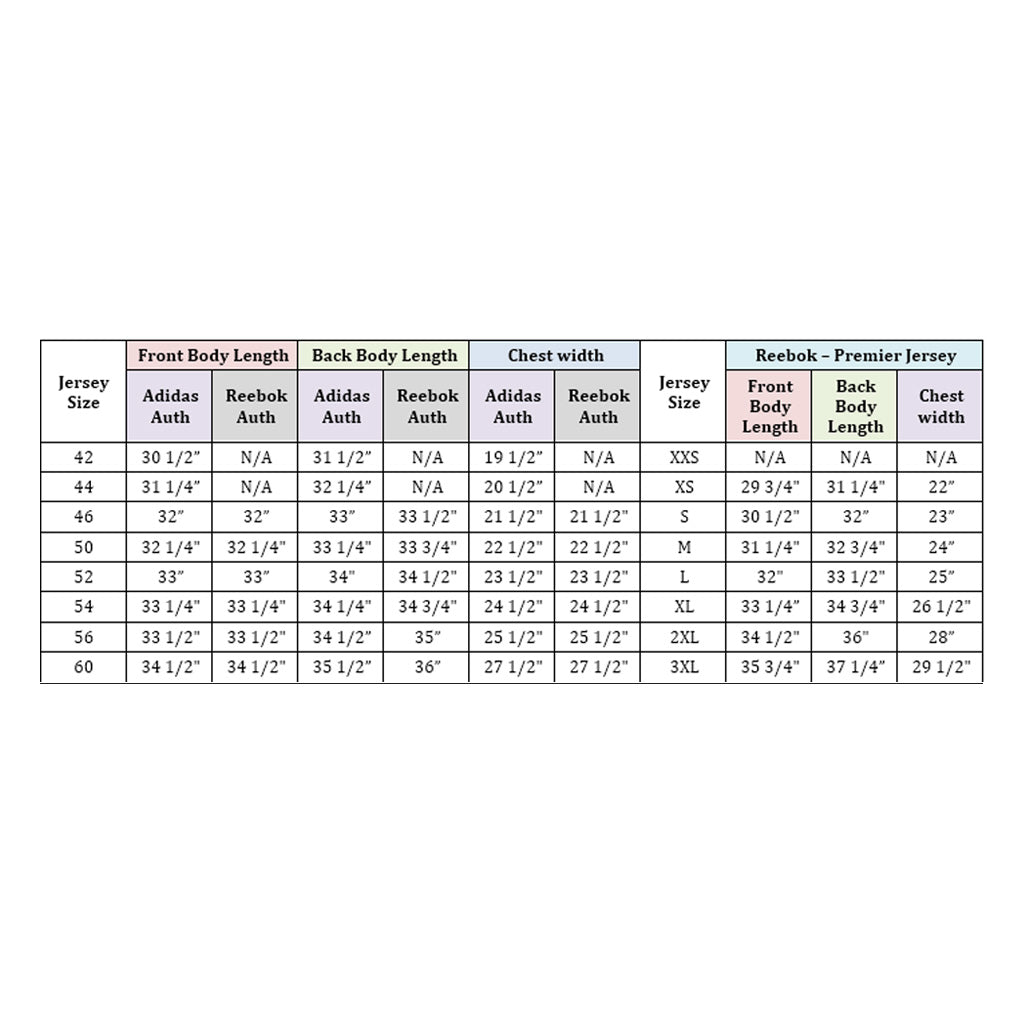 adidas youth hockey jersey size chart