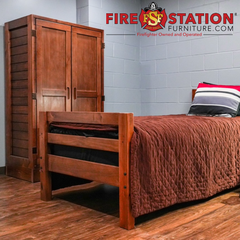 sturdy fire department furniture wooden half bunk and wooden wardrobe with rich cherry finish fire station bunkroom furniture