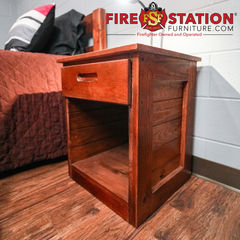 sturdy fire department furniture wooden half bunk and nightstand rich cherry finish fire station bunkroom furniture