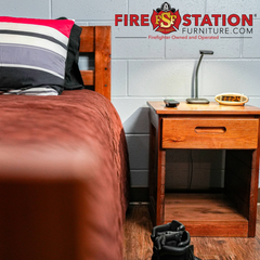 sturdy fire department furniture wooden half bunk and nightstand rich cherry finish fire station bunkroom furniture