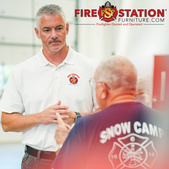 Brandon Dunn, Snow Camp Fire Chief discussing Fire Department Furniture purchase