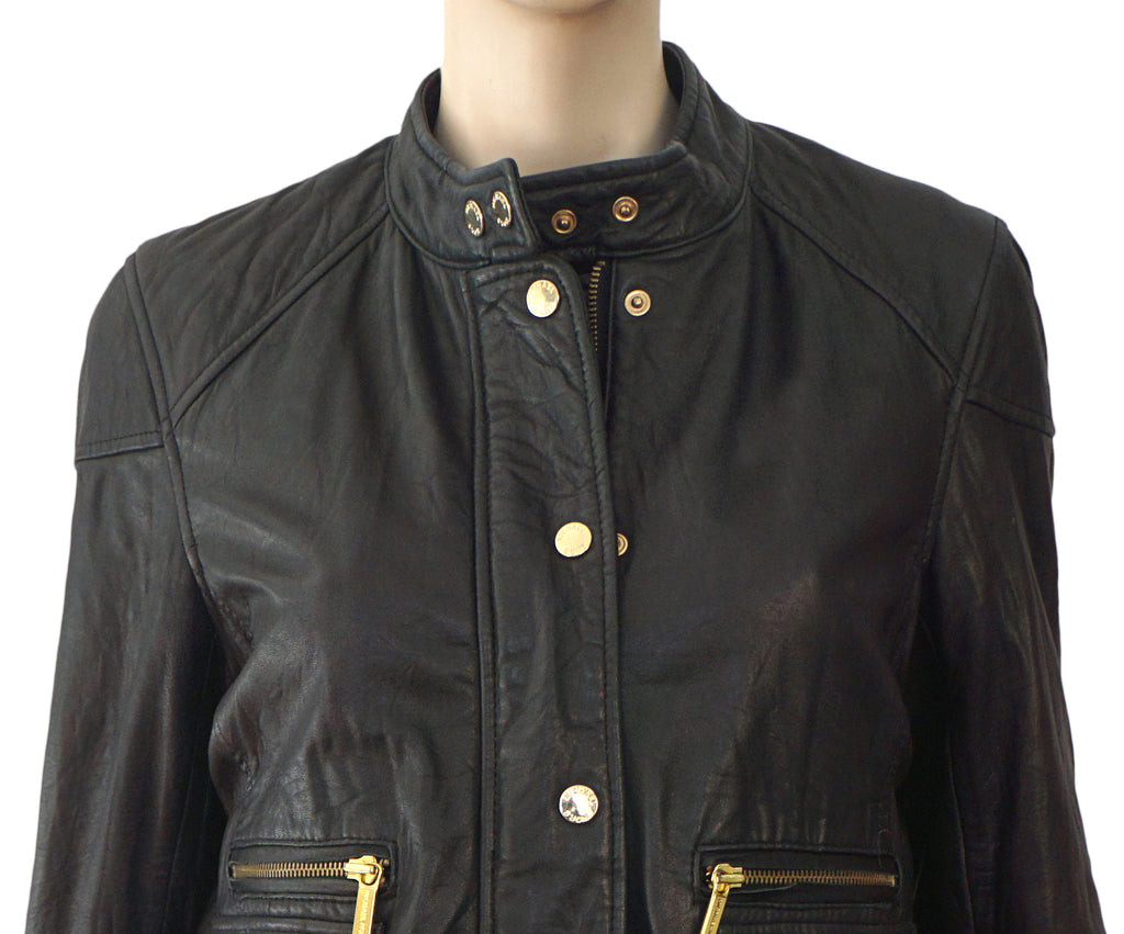 michael kors patch pocket leather jacket